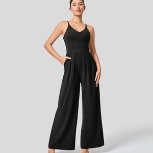 Backless black wide leg jumpsuit